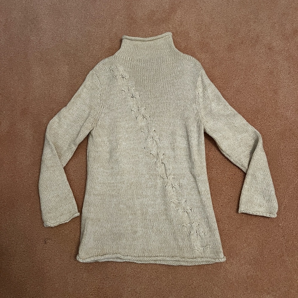 Cold water Creek, mock turtle neck sweater, gold flecks in off white yarn, S